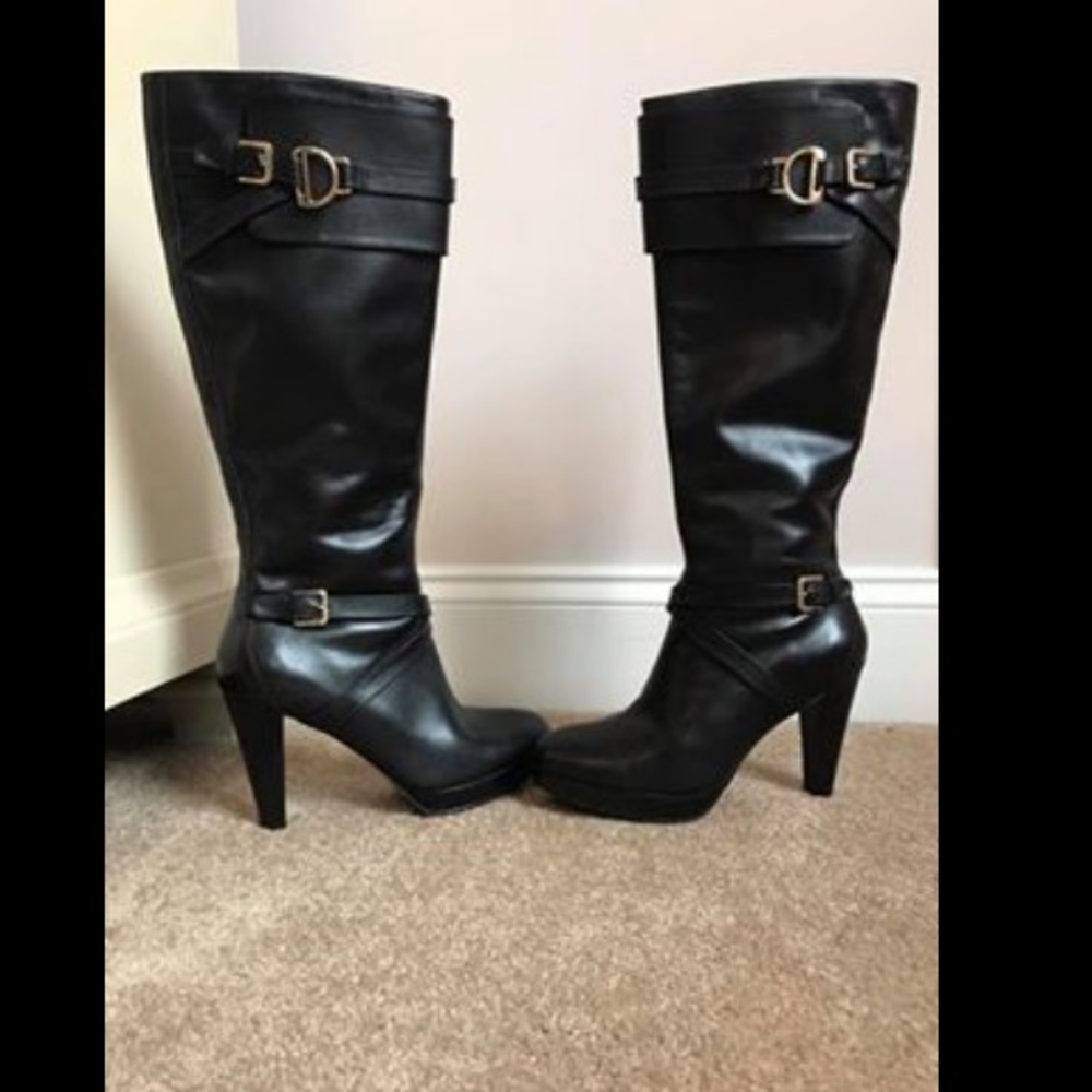 Cole Haan black leather heel knee-high boots 6.5